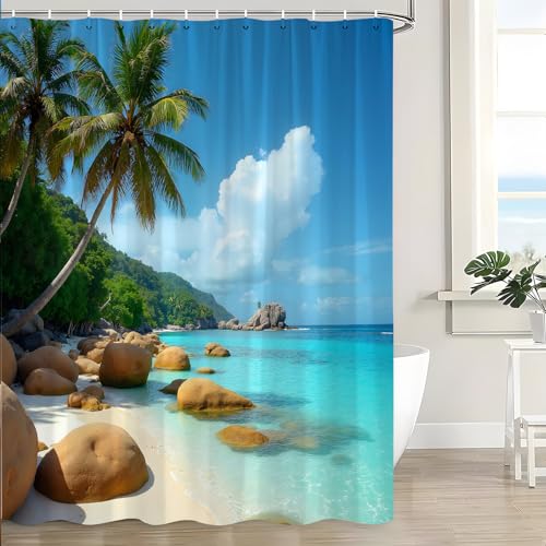 Tropical Palm Trees Shower Curtain | 70" x 70" Blue Sky Design
