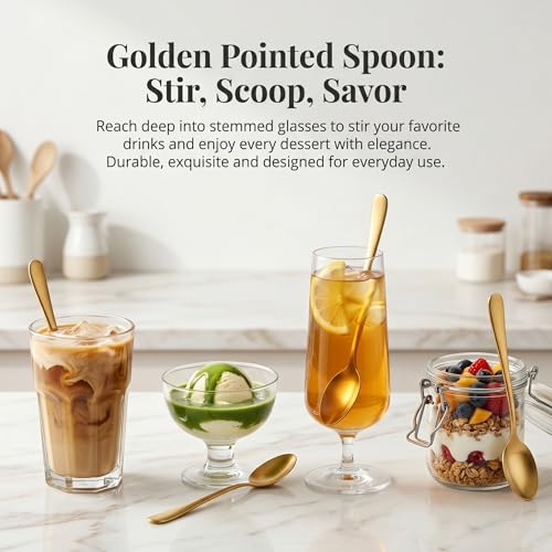 CiiVii 4-Piece Gold Iced Tea Spoons, 7.7-Inch Stainless Steel