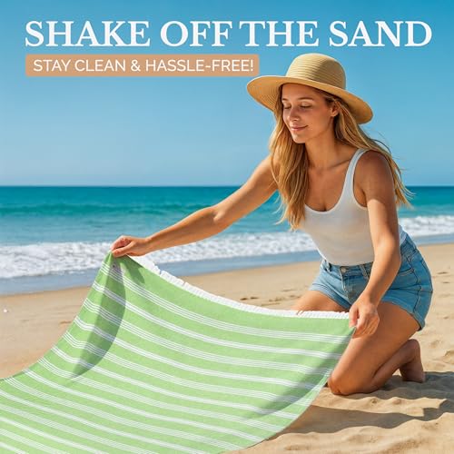 Casa Platino Oversized Beach Towel - Sand Free Turkish-Style, Jade Lime (1-Pack)