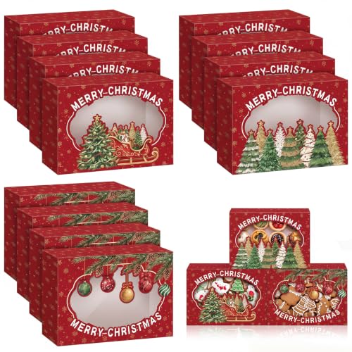 Christmas Cookie Boxes with Window 24 Pack - Tree Design Holiday Gift Packaging