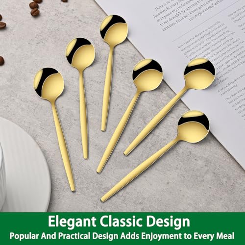 Gold Stainless Steel Coffee Spoons - Set of 6, 5.1 Inch Mini Teaspoons