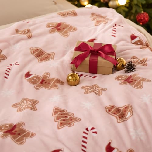 Bedsure Pink Christmas Throw Blanket - 50x60 Gingerbread Holiday Decor Gift