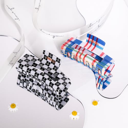 UNCSEL Checkered Claw Clip 4.3 Inch Non-Slip Aesthetic Hair Clip