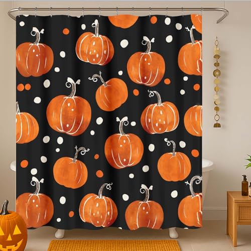 Orange Pumpkin Shower Curtain - 72x72 Waterproof Fall Bathroom Decor