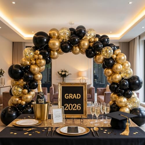 Black and Gold Balloon Garland Arch Kit - 113pcs Set