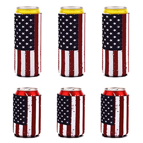 USA Flag Can Coolers - 6 Pack Reusable Neoprene Drink Sleeves
