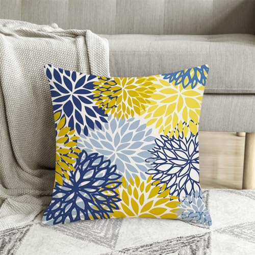 AWJTNCQ Dahlia 18x18 Inch Set of 2 Spring Floral Pillow Covers - Yellow & Blue Geometric Farmhouse Linen Outdoor Decor