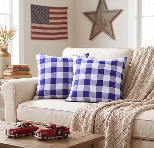 Buffalo Plaid Pillow Covers 18"x18" - Blue & White (Pack of 2)