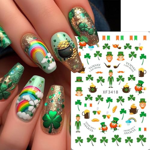 St. Patrick’s Day Nail Stickers 10 Sheets Green Shamrock Self-Adhesive Decals