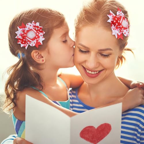 WHAVEL Pink Glitter Heart Hair Clips 2 Pack Valentine's Day Hair Bows
