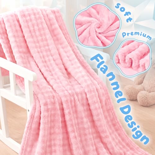 KIVEE Pink Fleece Baby Blanket - Soft 30" x 40" Fuzzy Throw for Crib