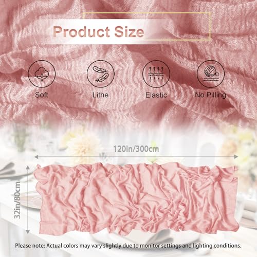 Pink Cheesecloth Table Runner 10ft 3 Pack - Boho Wedding Decor