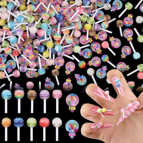 editTime 100pcs 3D Lollipop Nail Charms Resin Kawaii Candy Decals