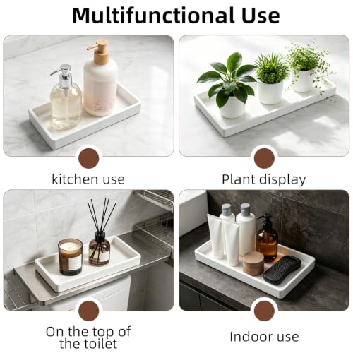 Silicone Bathroom Vanity Tray - Marble Style Countertop Organizer for Soap, Jewelry & Toiletries
