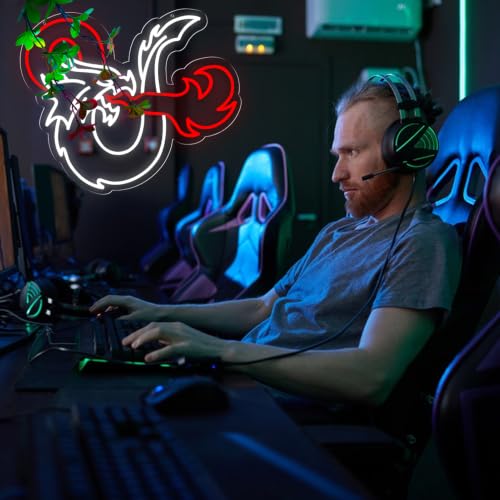 Large LED Neon Sign for Wall Decor - Dragon Design, 21x20 Inches, Game Room & Party Lighting