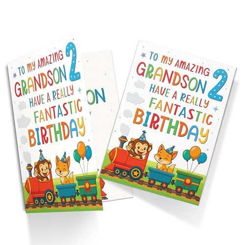 Personalized 2nd Birthday Card for Grandson | UK Made A5 Cute Train Design