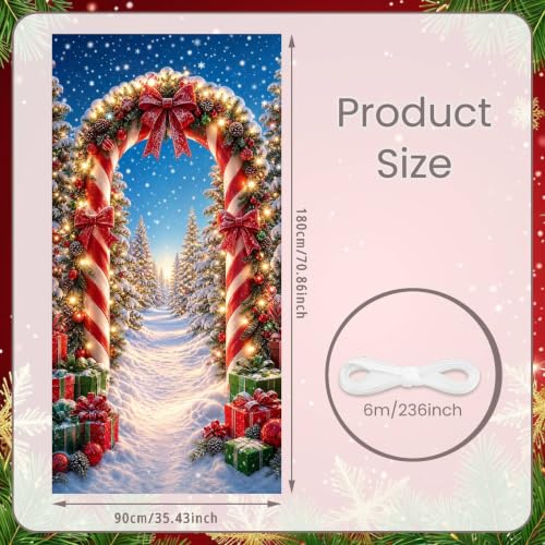 Christmas Door Banner Cover - Winter Wonderland Candy Cane Arch, Style A, 71x35 Inches