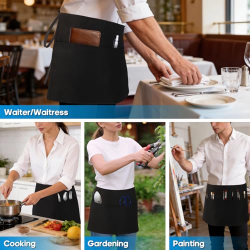 YELEGAI Multi-Pocket Restaurant Apron with Adjustable Straps