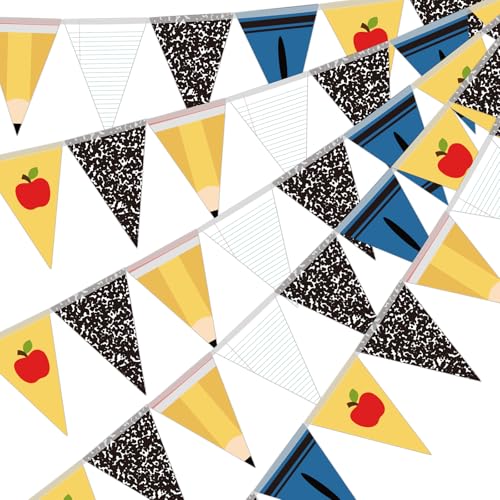 Back to School Pennant Banner - 5 Pack Pre-Strung Classroom Decorations