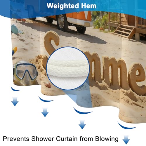 TQUQOBU Summer Camping Waterproof Shower Curtain Set 72x72 Inches with Tropical Beach Design & 12 Hooks