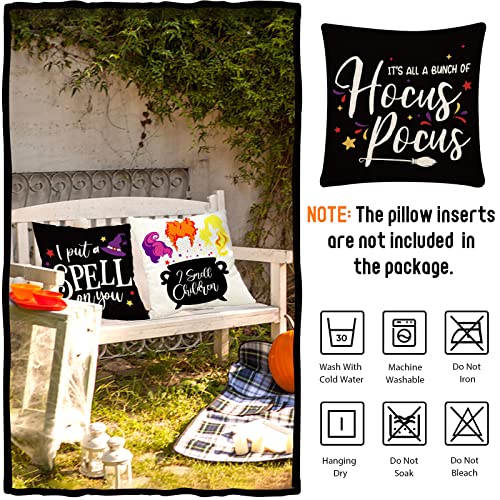 Halloween Pillow Covers Set of 4 - 18x18 Linen Hocus Pocus Decor