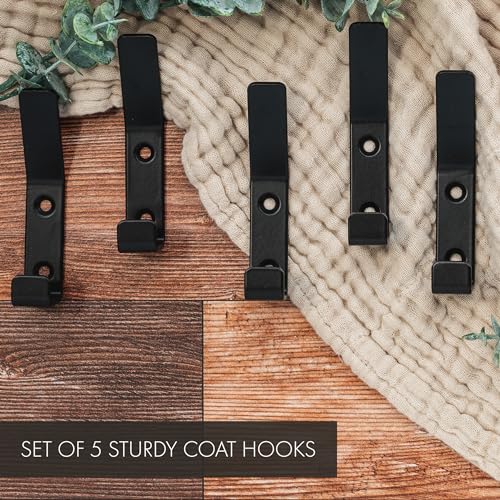 KIBAGA Decorative Black Metal Coat Hooks Set of 5 - Wall Mount