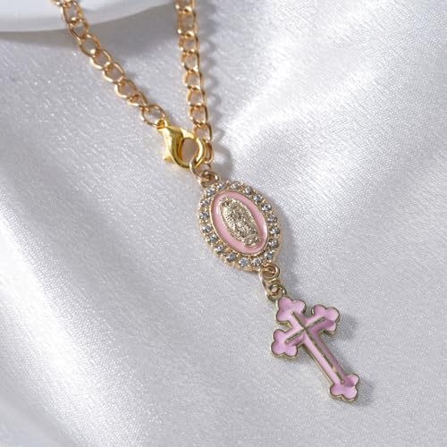 Catholic Rosary Car Charm with Virgin Mary Cross Pendant