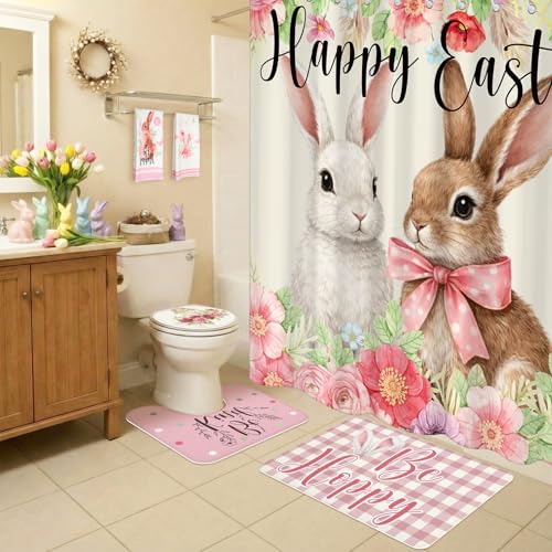 Easter Bunny Bathroom Set - Waterproof Shower Curtain & Rugs