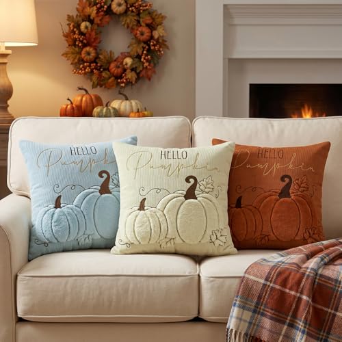 Blue Pumpkin Throw Pillow Covers 18x18 Inch - Set of 2