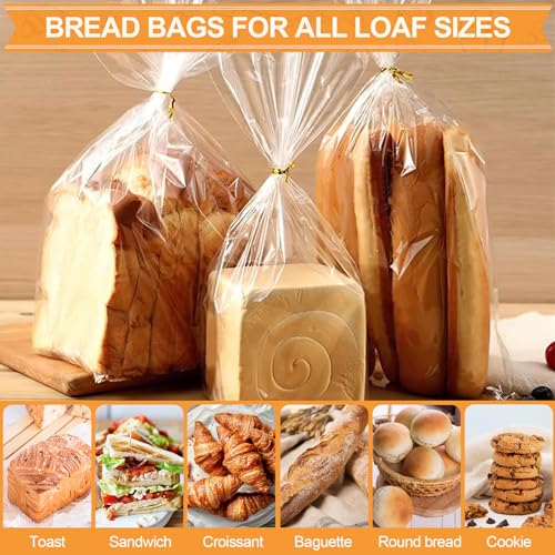 vivinin 70 Pack Clear Bread Bags with 100 Ties, 8" x 4" x 18"