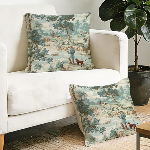 Fjfz French Country 18x18 Inch Decorative Throw Pillow Covers Set of 2 - Cotton Linen