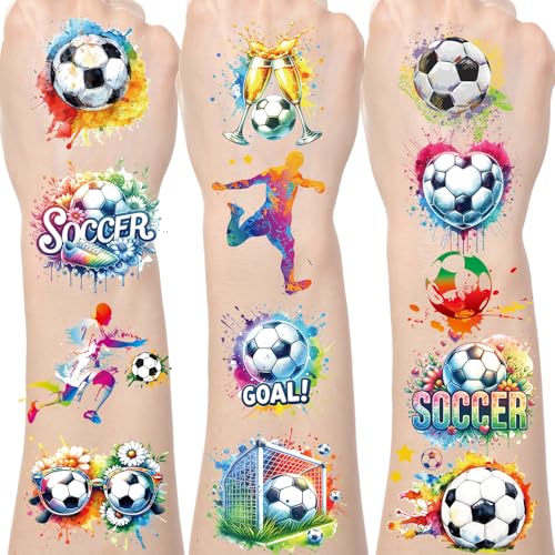 Gameza Watercolor Soccer Temporary Tattoos - 200+ Party Favors for Kids
