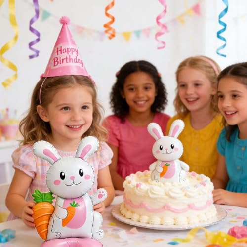 Cute Bunny Foil Balloons with Carrot Design - 2 Pack