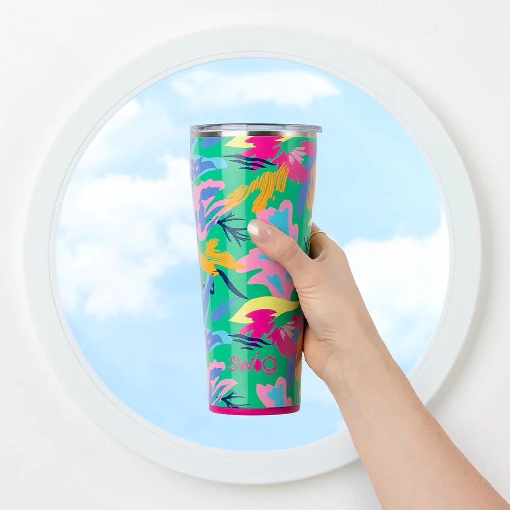 Swig Life 32oz Insulated Tumbler, Travel Coffee Tumbler with Lid, Cup Holder Friendly Travel Coffee Mug, Stainless Steel with Lid (Paradise)