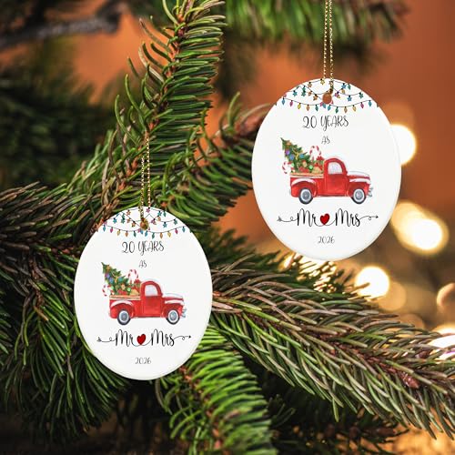 5 Year Anniversary Ornament 2026 - Mr & Mrs Gift, Ceramic Decor, Double-Sided, Gold String