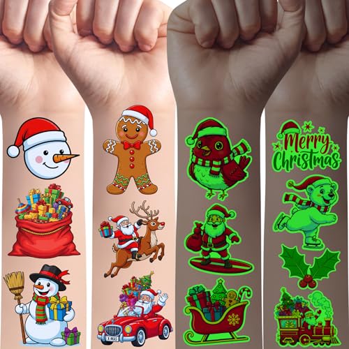 Glow-in-the-Dark Christmas Temporary Tattoos - 60 Pcs Party Favors