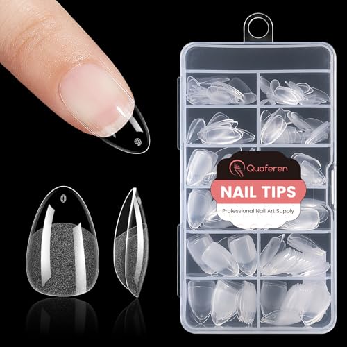 Quaferen Almond Nail Tips 240PCS Short Pre-Shaped Soft Gel Fake Nails