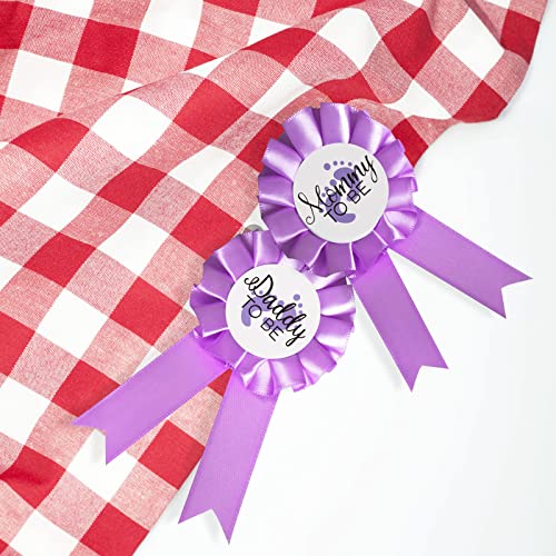 Mommy and Daddy to Be Gender Reveal Badge Pins - Purple Set of 2