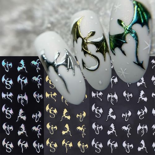 Halloween Bat Nail Stickers 3D Self-Adhesive Laser Gold Silver Decals