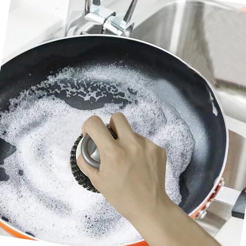 Heavy Duty Stainless Steel Wool Scrubber with Handle - 4 Pack