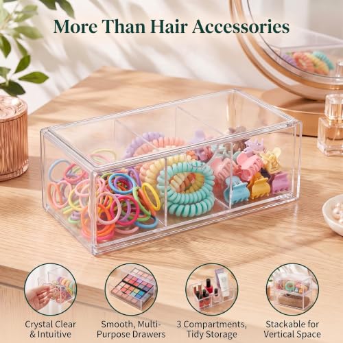 Clear Acrylic Vanity Organizer with Adjustable Dividers - Stackable & Dustproof Storage for Hair Accessories & Jewelry