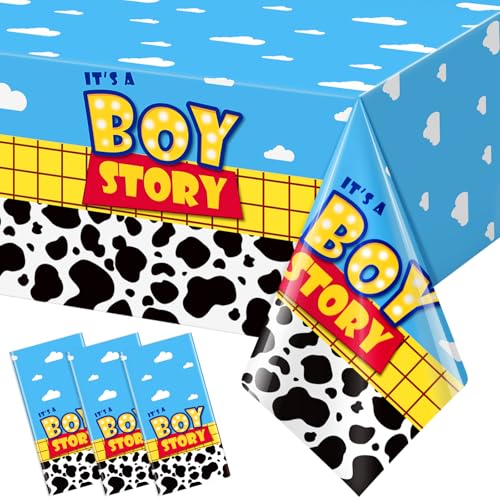 3 Pack Baby Shower Tablecloths - Blue Sky & Cow Print, 54x108