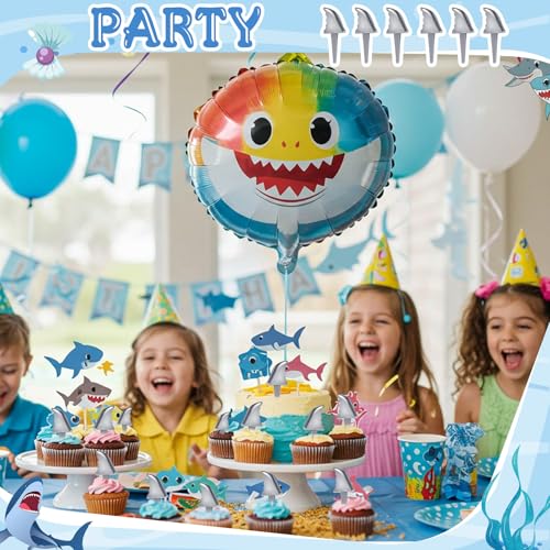 Blulu 18 Pcs Shark Fin Cupcake Toppers for Ocean Theme Parties