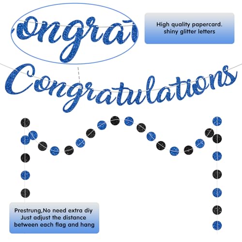 Blue Congratulations Banner and Circle Dot Garland Set - Pre-strung Decor