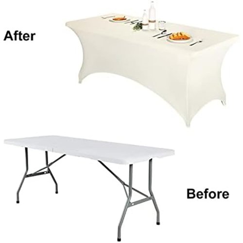FORLIFE 6Pack Spandex Table Covers 6ft，Fitted Tablecloth for 6ft Rectangular Tables, Stretch Patio Table Covers, Universal Spandex Table Cover for Wedding, Banquet, Party - Ivory