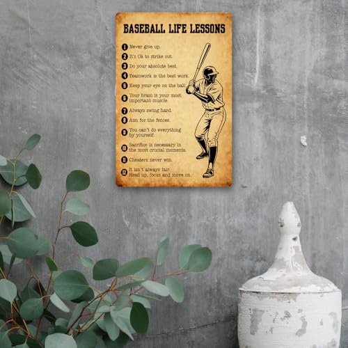 Vintage Baseball Metal Sign - Motivational Never Give Up 8x12 Inch - Vuiiwala