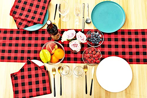 Red & Black Buffalo Check Table Runners 8 Pack - 72 Inch for Christmas & Parties