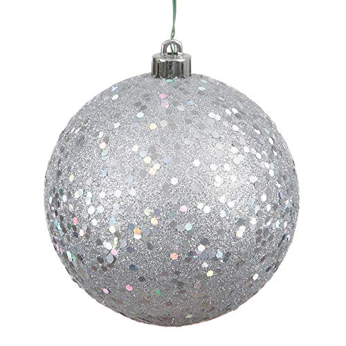 10-inch Silver Sequin Ball Ornament - Shatterproof Plastic, Wired Cap, Holiday Decor