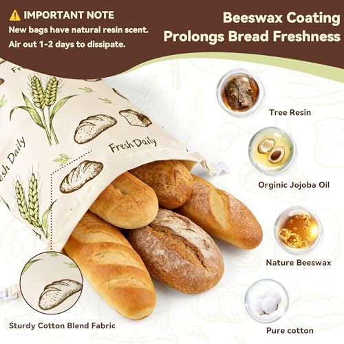 Reusable Beeswax Bread Bags - 2 Pack for Sourdough & Artisan Bread 17x13 In