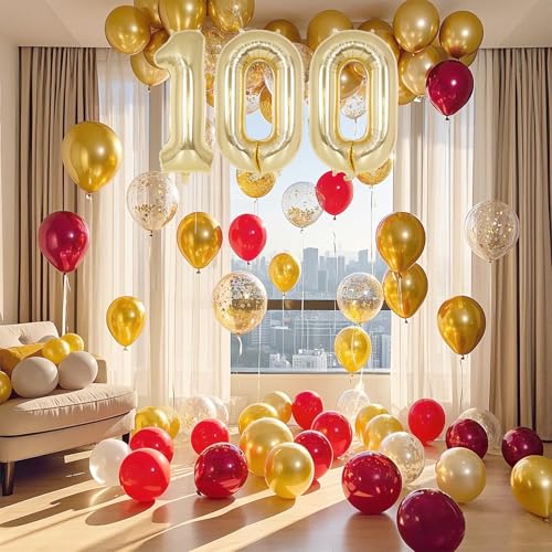 40 Inch Champagne Gold Number 100 Balloons - Giant Foil Mylar Party Decor